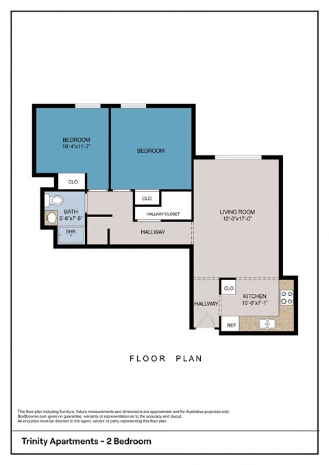 Floor plan for 2 beds, 1 bath, 720 sqft